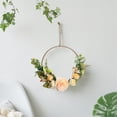 thumbnail image 2 of Artificial Flower Wreath for Front Door Floral Hoop Wreath Decor with Wood Beads Flowers Green Berries Leaves Spring Summer Home Decor Wall Window Wedding Party Hanging Decorations, 2 of 7