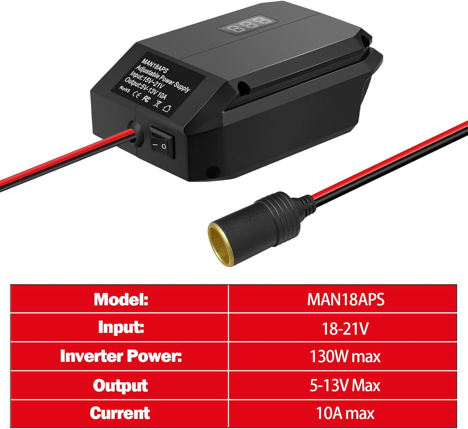 18V/20V to 12V Step-Down Converter for Milwaukee Makita Dewalt Bosch Einhell 18V Battery, Battery Adapter, Cigarette Lighter Adapter,Power Wheel Adapter for All Car Appliances Car Refrigerator Use