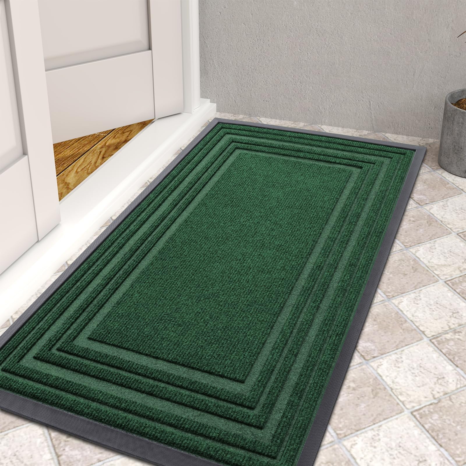 Buganda Heavy Duty Door Mats, Non Slip Waterproof Rubber Doormats for Outdoor and Indoor, Low Profile Dirt Trapper Entry Rugs, 29"x17", Green