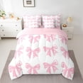 thumbnail image 2 of Manfei Cute Pink Bowknot 7-Piece Bedding Comforter Set for Girls Teens Female,Dreamy Princess King Bedding Sets,Cartoon Ribbon Bow Ultra Soft Bed Sheets,Luxury Bedroom Decor,Reversible, 2 of 8