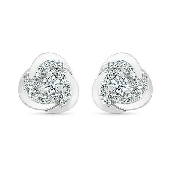 DGOLD 10kt White Gold Round White Diamond Fashion Stud Earrings for women (3/8 cttw)