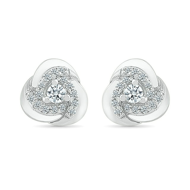 DGOLD Boucles d'Oreilles Clous Mode en Or Blanc 10 Kt avec Diamants Blancs Ronds pour Femmes (3/8 cttw)