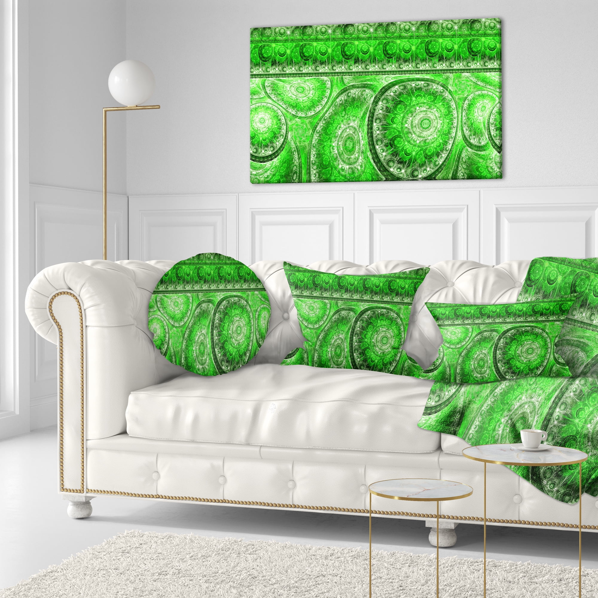 Designart Green Living Cells Fractal Design - Abstract Throw Pillow - 12x20