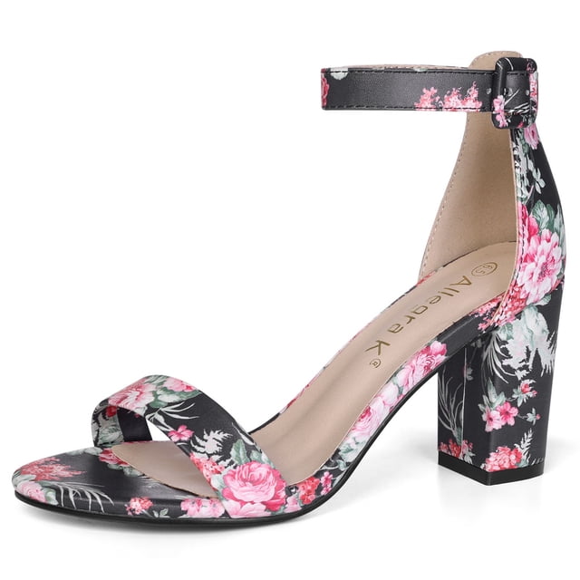 Unique Bargains Women's Block Heel Printed Open Toe Ankle Strap Sandals