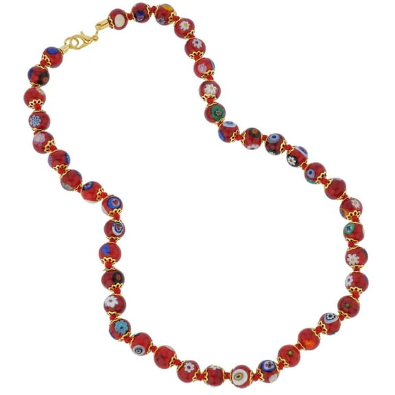 GlassOfVenice Murano Glass Mosaic Necklace - Red