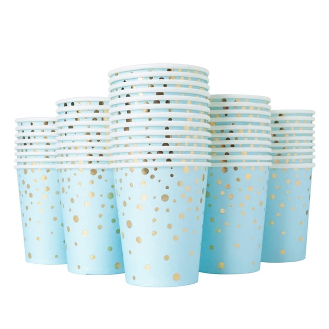 Vasos de papel desechables con confeti para fiestas (paquete de 50), con lámina dorada, ideales para fiestas y decoraciones de cumpleaños infantiles y bodas.
