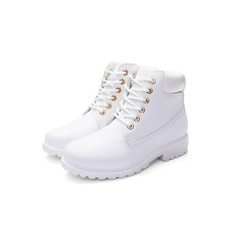 

Colisha Women Winter Boots Lug Sole Ankle Booties Casual Combat Boot Work Warm Short Bootie Plush Lined Shoes White 5