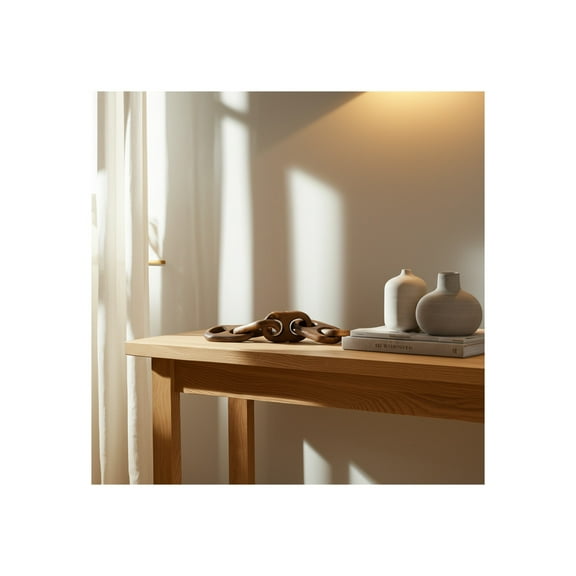 Decorative Object Wood Linked Chain Accent 18"x3"x0.5" Brown Casual Design for Home Office Living Room Decor