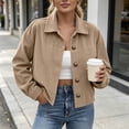 thumbnail image 3 of MLCDZ Womens Corduroy Jacket Cropped Fall Long Sleeve Button Down Turn collared Coat Casual Lightweight Solid Color Bomber Outerwear with Pockets, 3 of 8