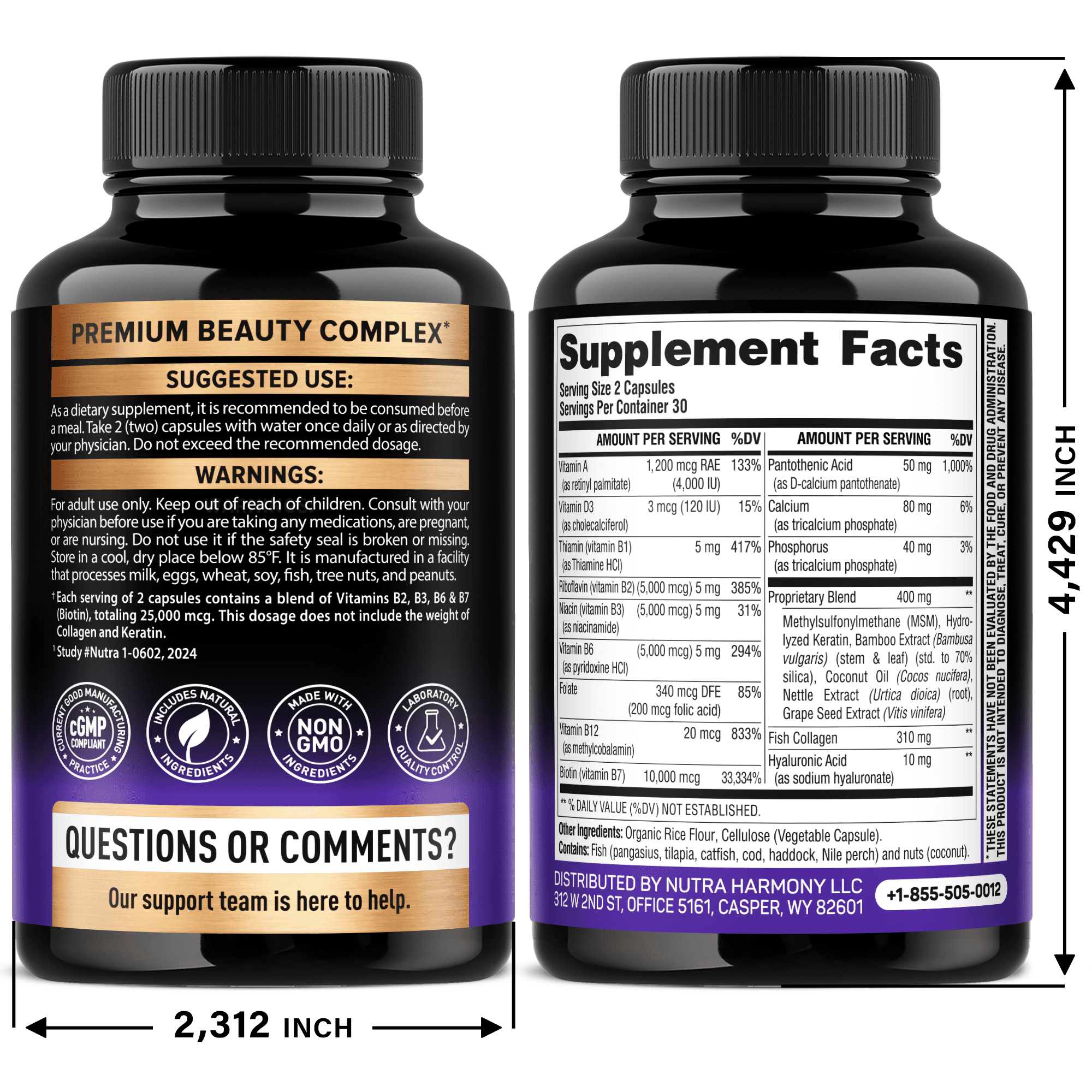 Biotin | Collagen | Keratin - Clinically Tested Supplement - Hair Growth Support, Skin & Nails - 25000 mcg Vitamins B2, B3, B6 & B7 + B1 & Hyaluronic Acid - Made in USA - Women & Men | 60 Capsules
