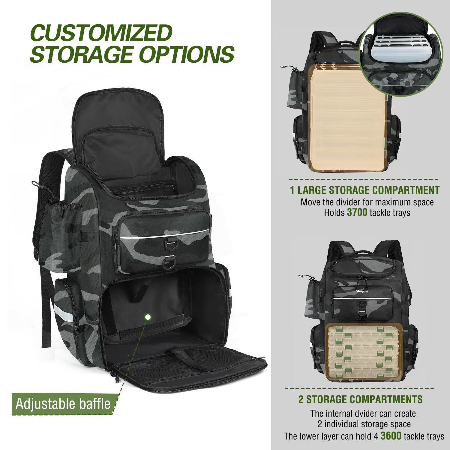 Fishing Backpack With Rod Holders  45l Large Water-resistant Tackle Box Gear Gifts For Men -camouflage