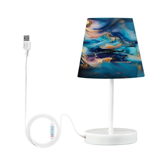 Blue and Gold Fluid Marble Desk Lamp LED Table Nightstand Lamps with 3 Color Temperatures for Home Bedroom Living Room Decor 6x11