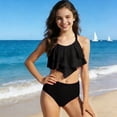 thumbnail image 2 of Niños Bolsos de Playa para Niñas Verano Color Sólido Empalmado Manga Corta Traje de Baño de Dos Piezas, Traje de Baño de Niñas Pequeñas, 2 of 8
