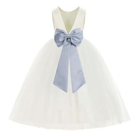 

Ivory V-Back Satin Flower Girl Dresses for Wedding Toddlers 219T