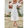 thumbnail image 6 of Women's 2024 Summer Square Neck Puff Sleeve Boho Midi Dress Swiss Dot Ruffle Flowy Tie Back Dress, 6 of 6