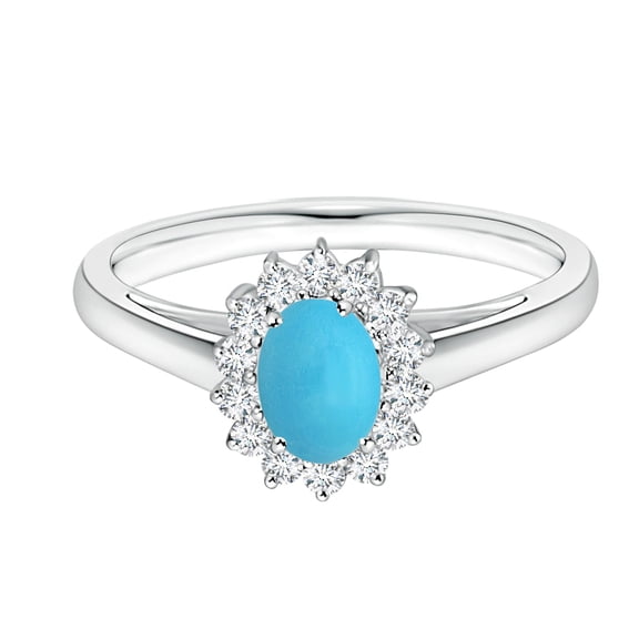 Princess Diana Inspired Oval 1 Ctw Turquoise Gemstone 925 Sterling Silver Women Engagement Ring
