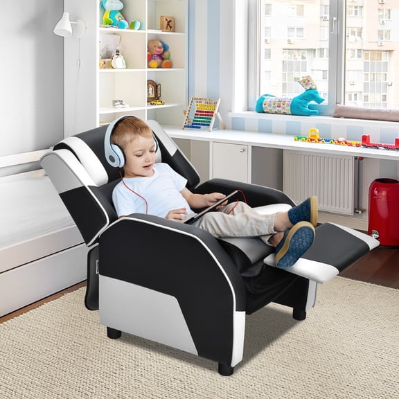 Infans Kids Youth Gaming Sofa Recliner w/Headrest & Footrest PU Leather White