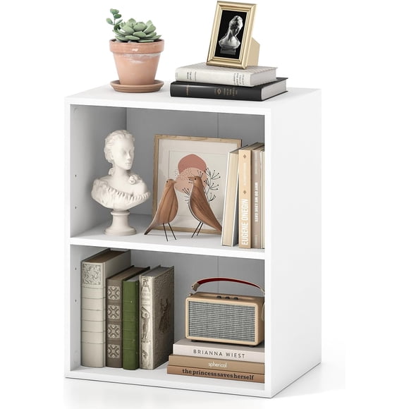 2-Cube Bookshelf and Bookcase, 2-Layer Storage Shelf w/Large-Capacity Open Storage Space for Living Room Bedroom Study Office, Multi-Functional Furniture Display Cabinet, White