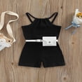 thumbnail image 3 of Toddler Baby Girls Summer Romper Solid Color Ribbed Sleeveless Sling Shorts Jumpsuit with Belt Bag Black 18-24 Months, 3 of 7