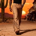 thumbnail image 5 of Men's Work Pants, Pants for Men Cowboy Western Pants Vintage Tassel Fringe Faux Suede Leather Trousers with Pockets Button Front Cowboy Costume Brown XXL, 5 of 8