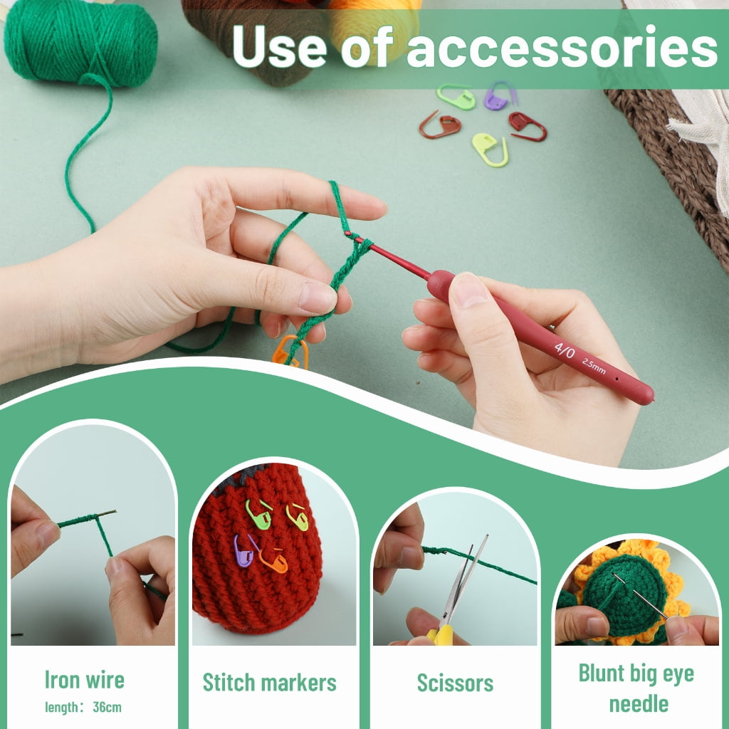 Beginners Crochet Kits Crochet Flower Kits with Crochet Hook, Yarn Balls, Needle, Instructions, Accessories