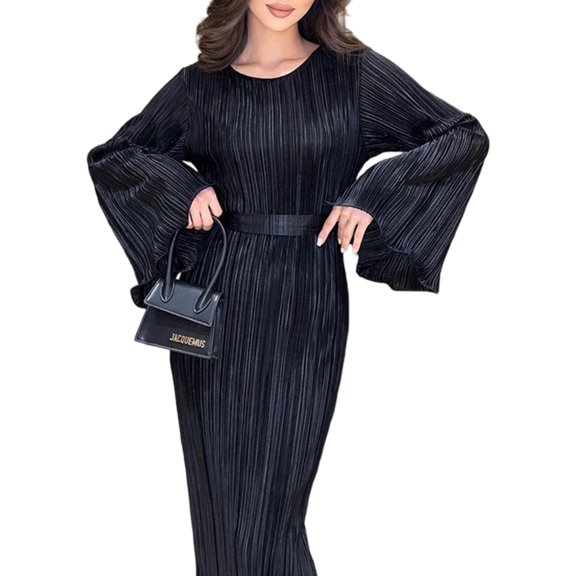 Women's Long Sleeve Maxi Dress Scoop Neck Bodycon Casual Dresses Going Out Outfits Black S