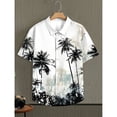 thumbnail image 5 of Camisa hawaiana con estampados irregulares coloridos para hombre, blusa de solapa de manga corta con estampado 3D de hojas de árbol, camisas hawaianas de calle de verano, 5 of 5