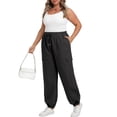 thumbnail image 4 of Cueply Women's Plus Size Cargo Pants with Pockets Casual Joggers Sweatpants Drawstring Adjustable Loose Fit Workout, 4 of 8