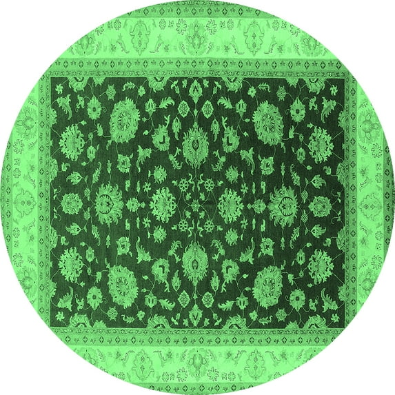 Ahgly Company Indoor Round Oriental Emerald Green Traditional Area Rugs, 3' Round