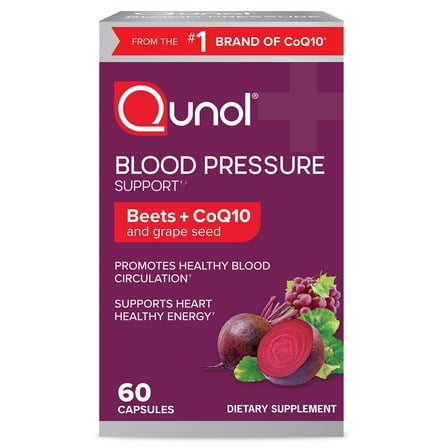 Qunol Blood Pressure Support Beet, CoQ10 and Grape Seed Extract Capsules, 60 Count, 1180mg