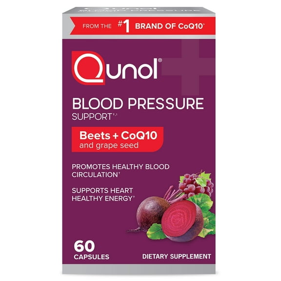 Qunol Blood Pressure Support Beet, CoQ10 and Grape Seed Extract Capsules, 60 Count, 1180mg