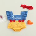 thumbnail image 3 of Newborn Girls Rompers Sleeveless Ruffles Patchwork Princess+Headband Summer 0-18M, 3 of 10