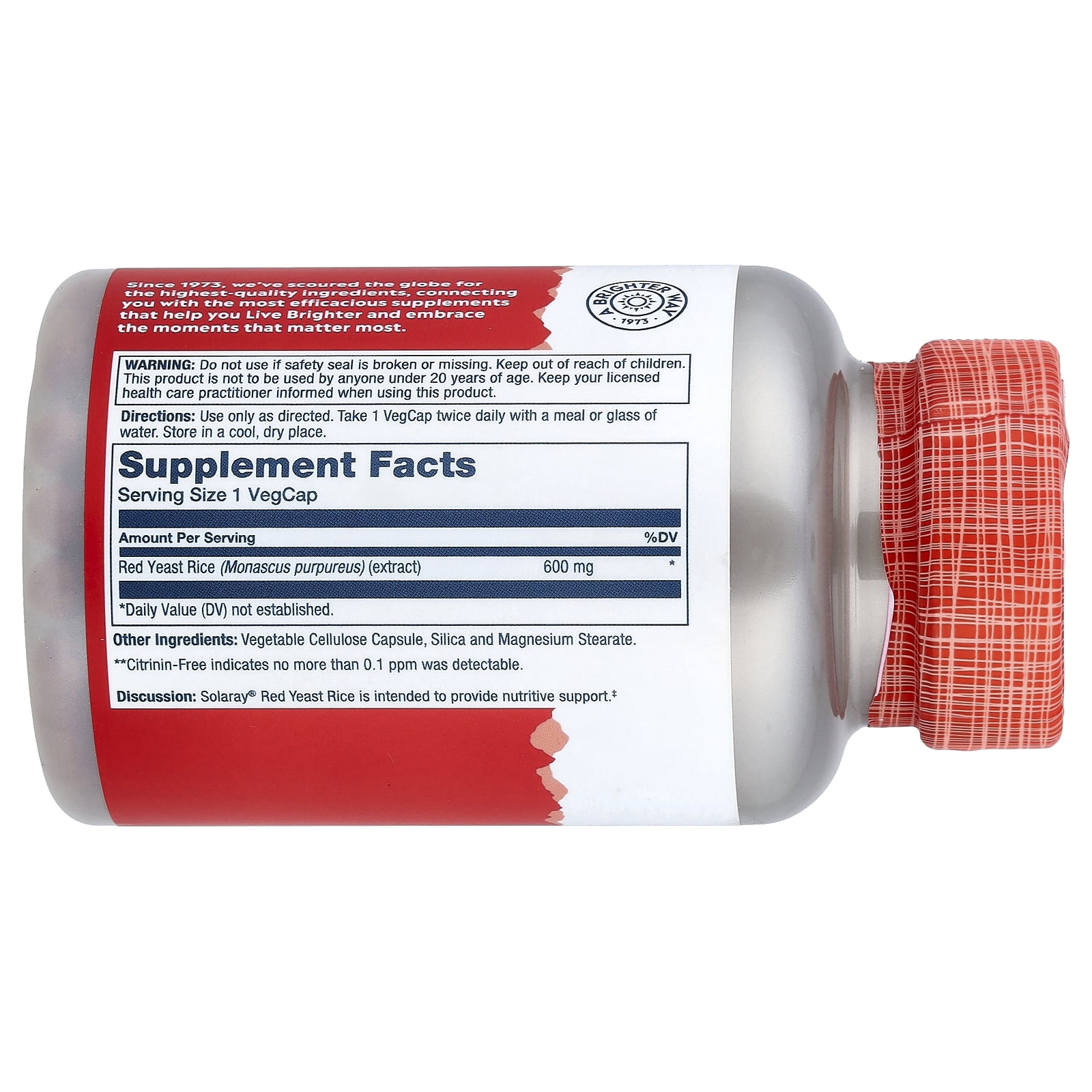 Solaray Red Yeast Rice, Healthy Heart & Cardiovascular Support, Non-Irradiated & Citrinin-Free, 120 Serv, 120 VegCaps