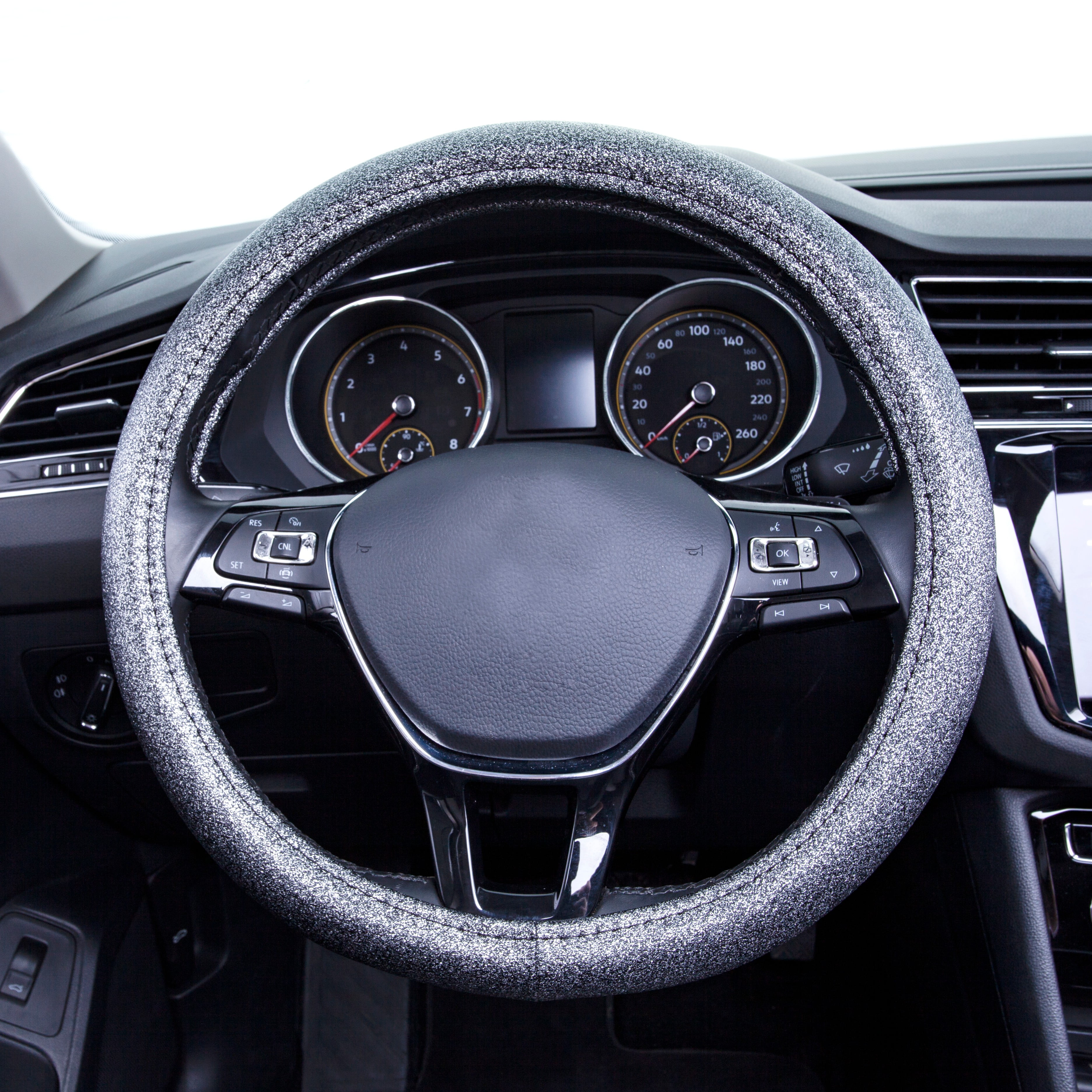 Auto Drive 1PC Glitter Steering Wheel Cover Silver Universal Fit