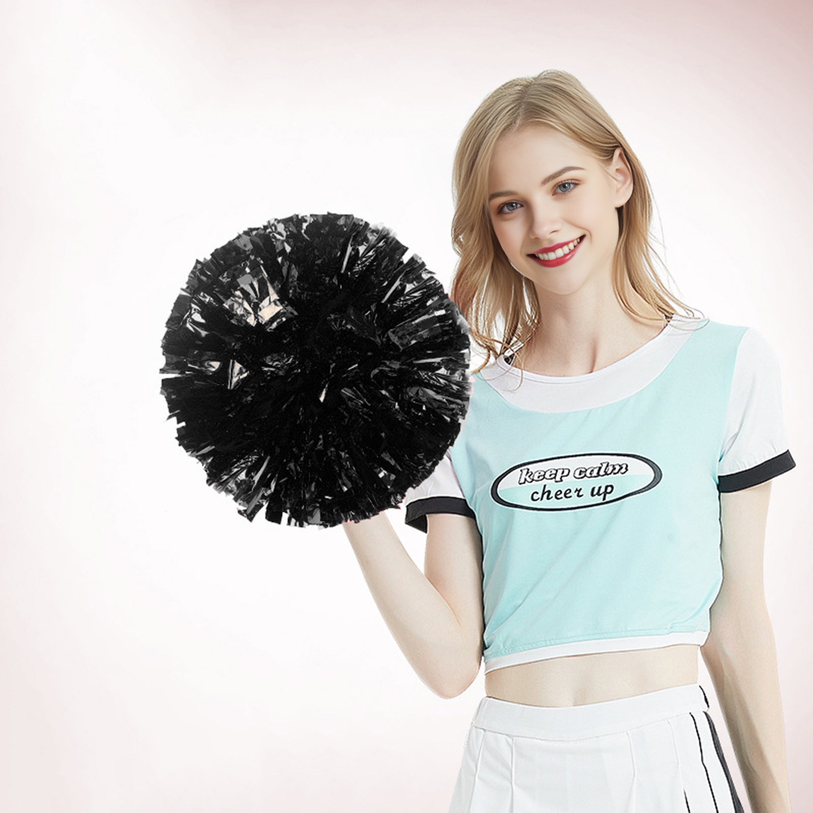 Eoperou Cheerleader Pom Poms - 10Pcs Metallic Cheerleader Pompoms with Finger Ring, Cheering Props for Squad Team