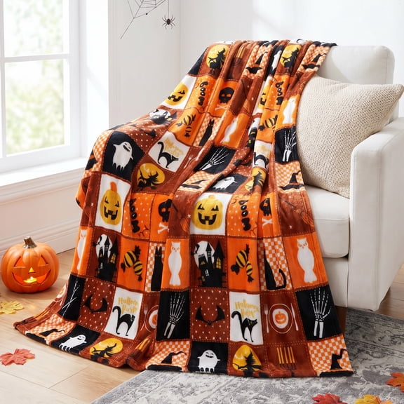Gogreen Halloween Throw Blanket Throw Size Cozy Fleece Blanket - 300GSM Ultra Soft Microfiber Printed Blanket for Halloween Decor, Halloween Gifts for Kids & Adults (Throw - 50" x 60")