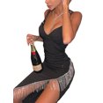 thumbnail image 4 of One opening Women Summer Sleeveless Sling Dress Slit Long Party Dress with Rhinestone Chain Tassels for Cocktail Nightclub Beach, 4 of 8