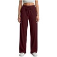 thumbnail image 5 of Women's Soft Fabric Straight Leg Pants with Pockets, Mid Elastic Waist Drawstring, Lightweight Comfortable, Casual Lounge Pants for Summer Beach Work, Womens Pants | UKHCCC,Wine L, 5 of 7