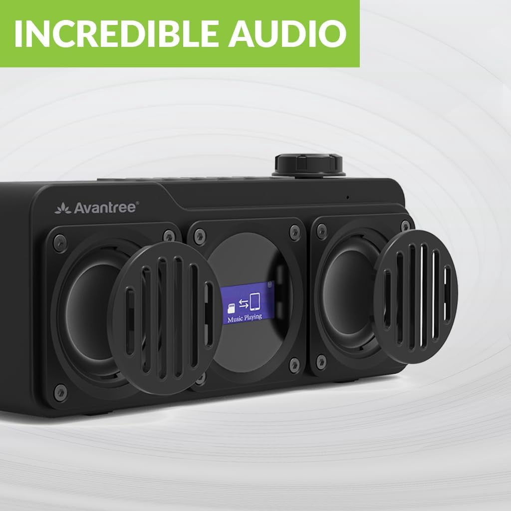 Avantree Boombyte - Portable Digital FM Radio with Bluetooth Speaker, Superb Sound, Metal Finish, MP3 Player, Support Micro SD Card & USB Audio Input, Long Play Time, Rechargeable, Easy to Use