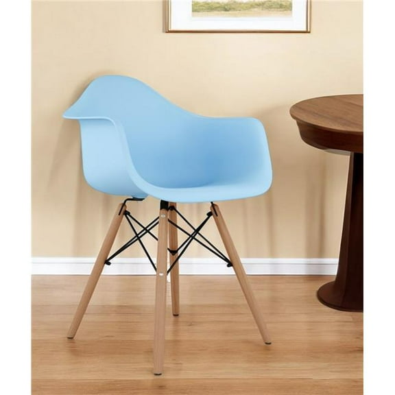 HomeRoots 520279 Blue & Natural Heavy Duty Plastic & Solid Wood Dining Arm Chair