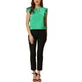 thumbnail image 2 of INSPIRE CHIC Women's Cut Out Keyhole Back Straight Solid Pleated Cap Sleeve Blouse XS Green, 2 of 5