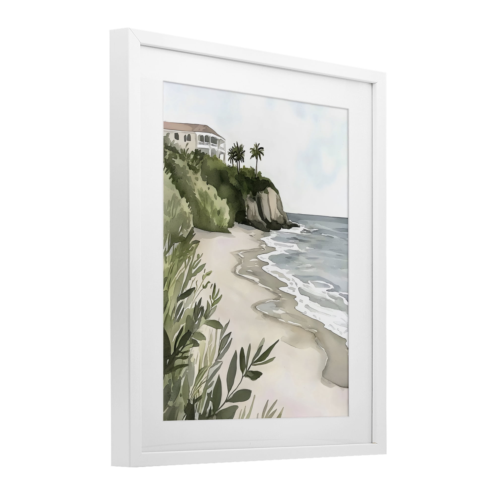 Stupell Industries Coastal Calm Villa on Bluff White Framed Print Under Glass, design by Riley B