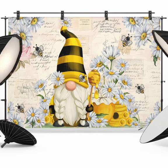 Farmhouse Rustic Photography Backdrop 12x8FT, Gnome Daisy Floral Bee Letter Background Photo Backdrops, Background for Photography Studio Photo Studio Background, Back Drop for Photoshoot