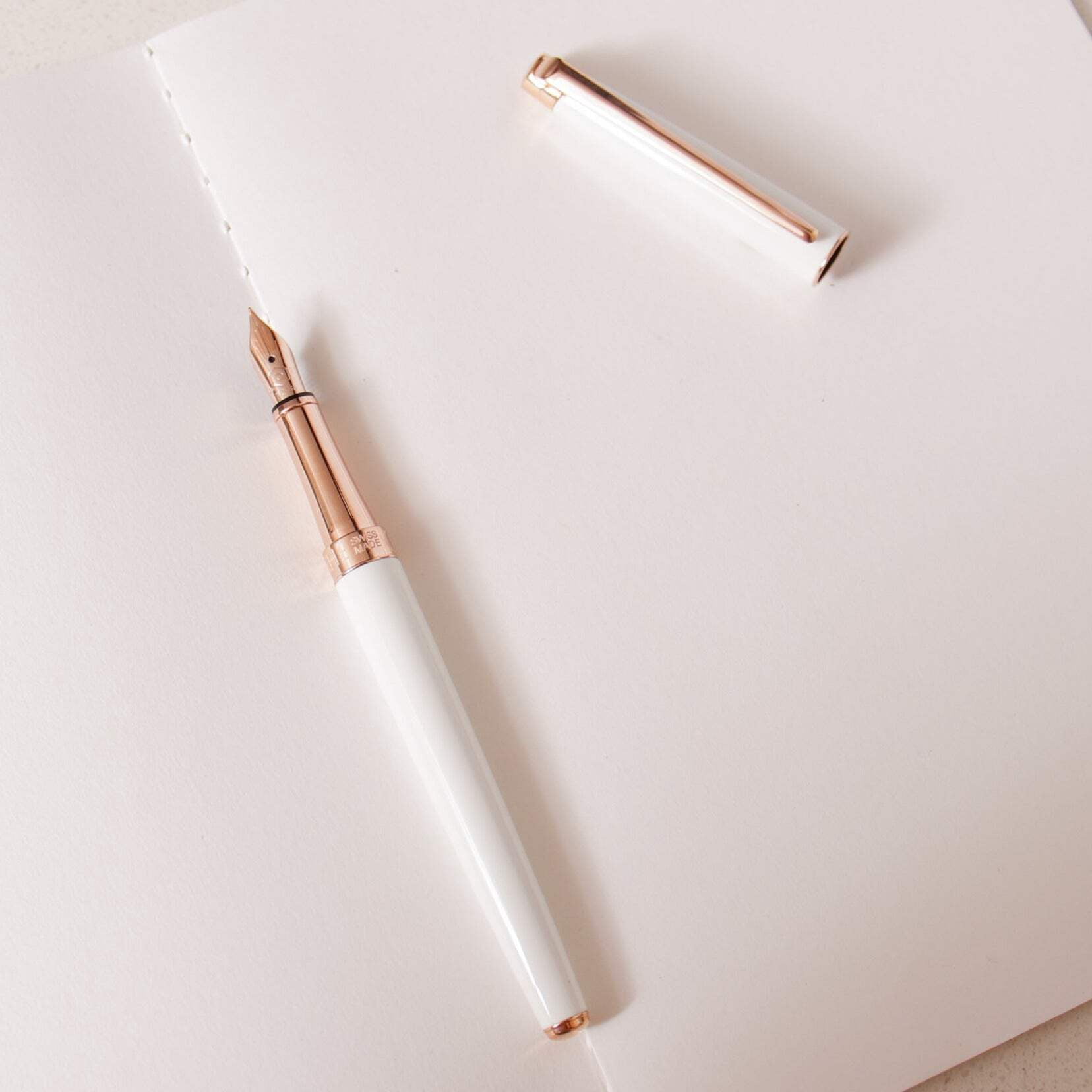 Caran D'Ache Leman Slim Fountain Pen - White  Rose Gold