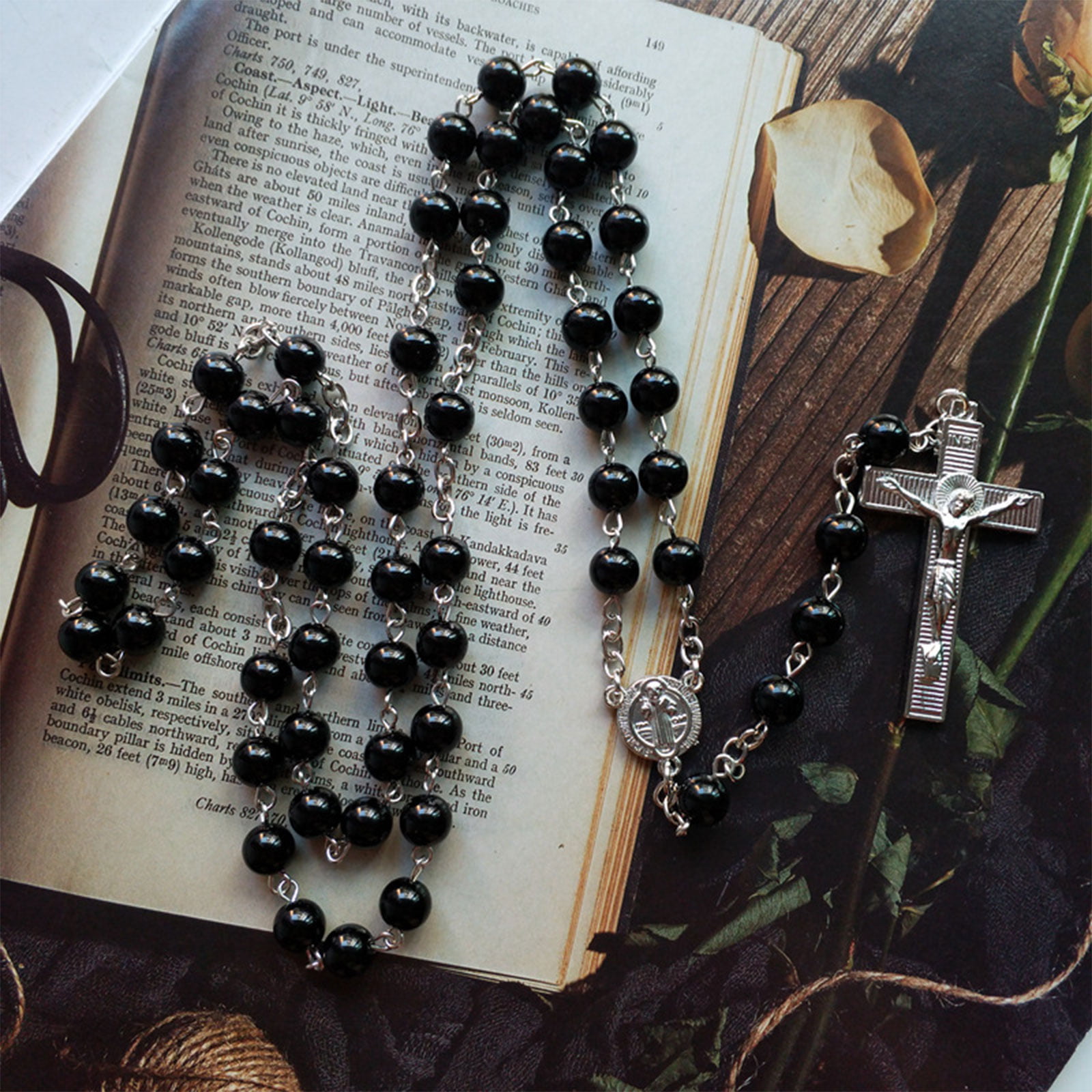 Buy Generic Wooden Bead Chain Necklace With Carved Jesus Cross Pendant For  Women at Amazon.in