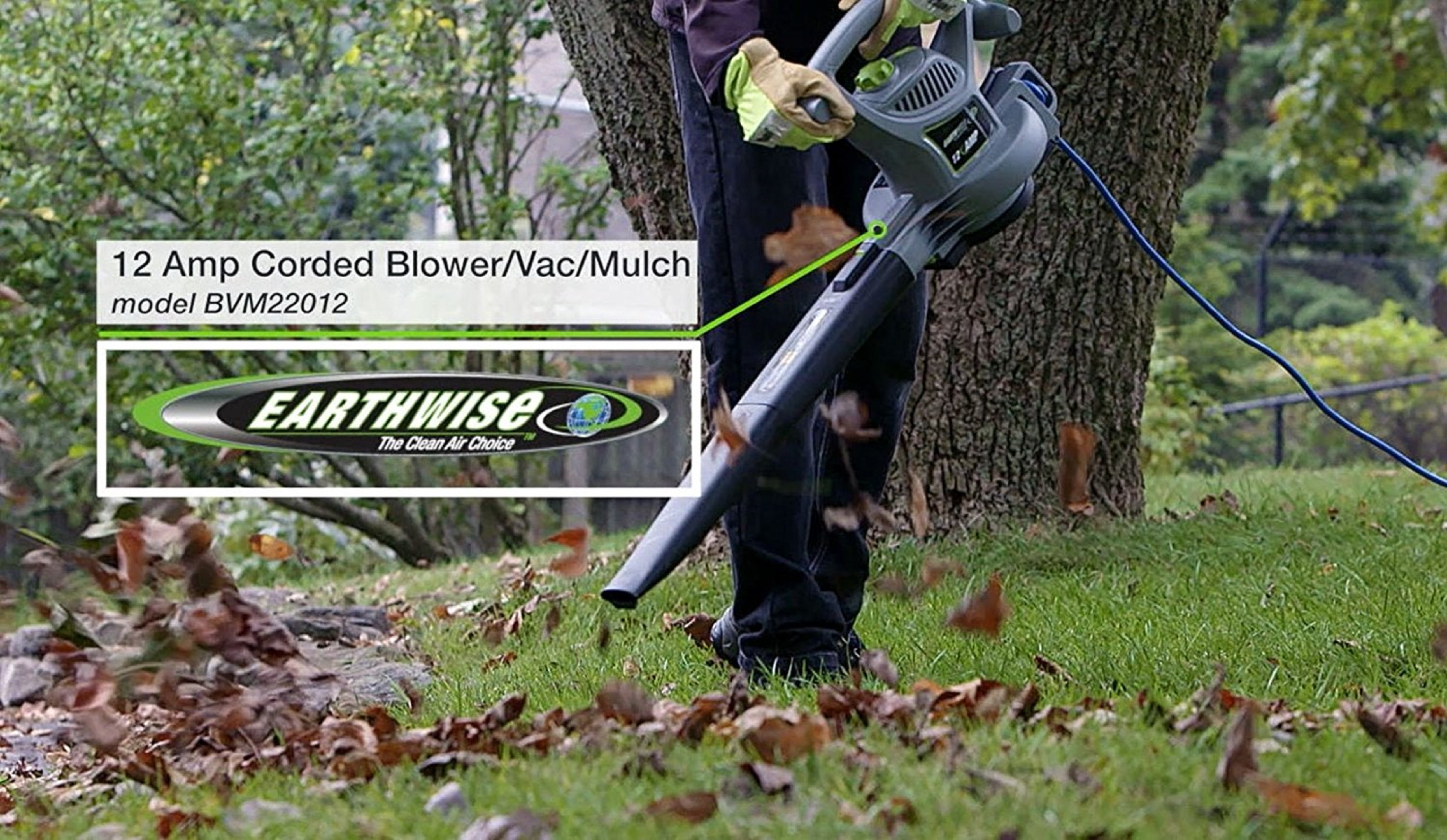 Earthwise BVM22012 12 Amp Corded Electric 3-in-1 Blower, Vacuum, Mulcher