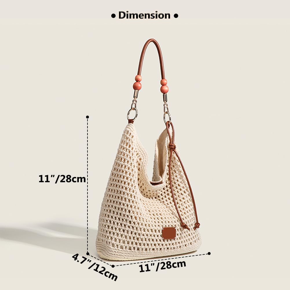 Large Capacity Crochet Knitted Summer Tote, Woven Beach Shoulder Bag, Bohemian Hollow Purses for Shopping Vacation