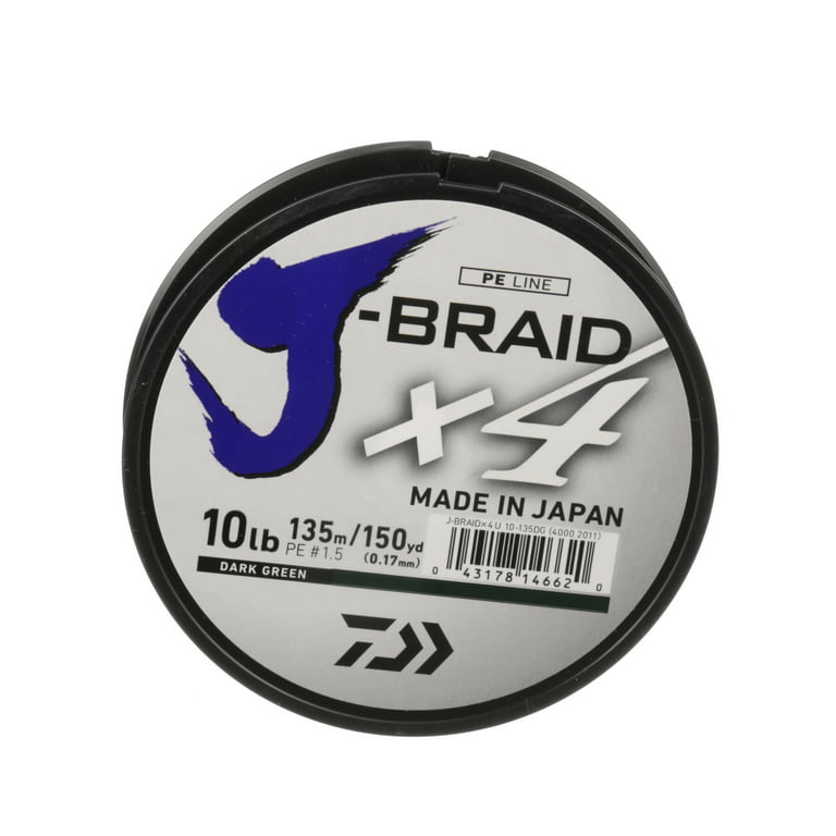 Daiwa 150 Yard J-Braid X4 Braided Fishing Line - 10 lb. Test - Dark Green
