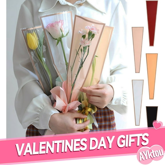 AYktou 50 Pcs Trapezoid Flower Bags for Bouquets,4.7*11.5" Bouquet Wrapping Paper Bulk Transparent Cellophane Suitable For Flower Shop, Shopping Mall Flower Packaging