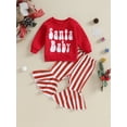 thumbnail image 2 of Baby Girl 2Pcs Christmas Outfits Long Sleeve Sweatshirt + Striped Flare Pants Set Toddler Clothes, 2 of 9